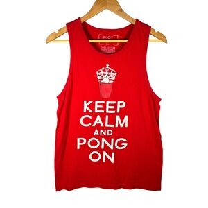 Riot Society Mens Small Red Keep Calm and Pong On Graphic Tank Top Beer Pong